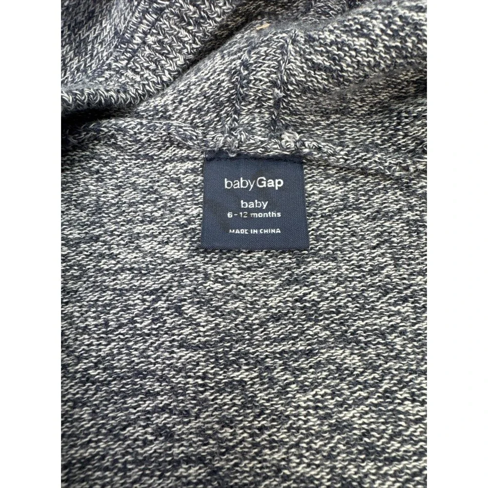 Baby Gap 6-12 Month Zip Blue Hoodie Sweatshirt Bear Logo Pockets 100% Cotton